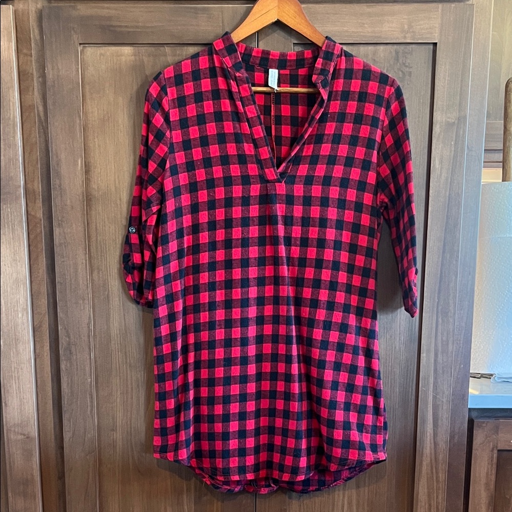 Plaid V-Neck Women's Tunic